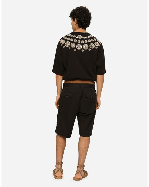Dolce & Gabbana Black Brand Plate Stretch Cargo Shorts for men