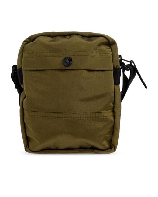 Stone Island Green Logo-Patch Zip-Up Messenger Bag for men