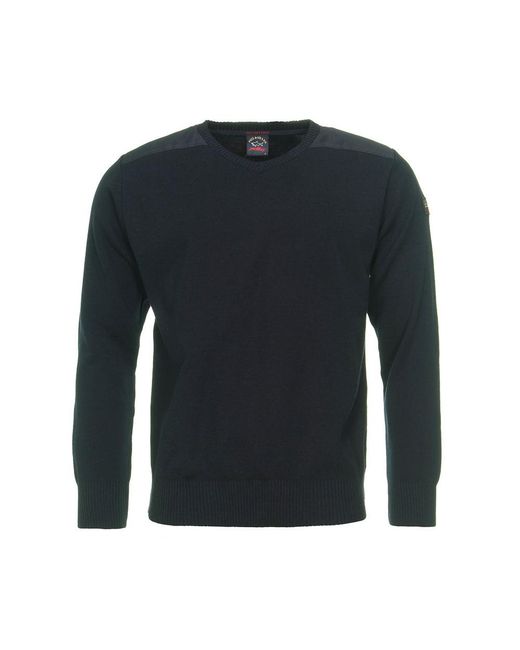 Paul & Shark Blue Logo V-Neck Knitted Sweater for men