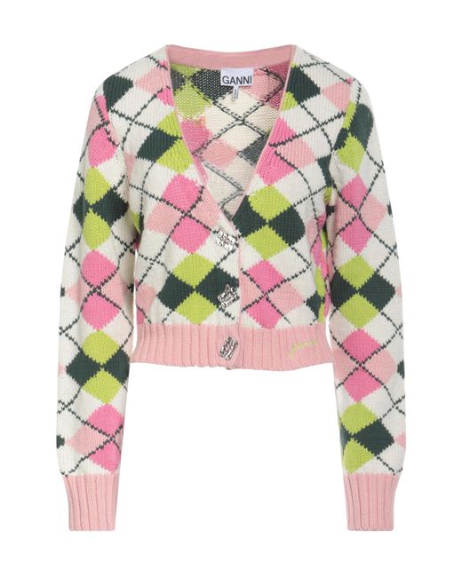 Ganni White Geometric Pattern Knitted Top