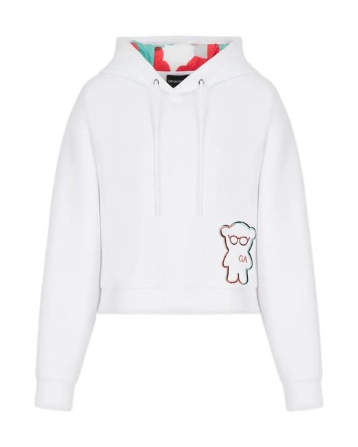 Emporio Armani White Logo-Print Hoodie