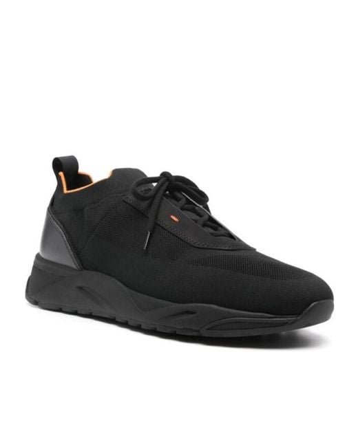 Santoni Black Sock-Like Mesh Low-Top Sneakers for men