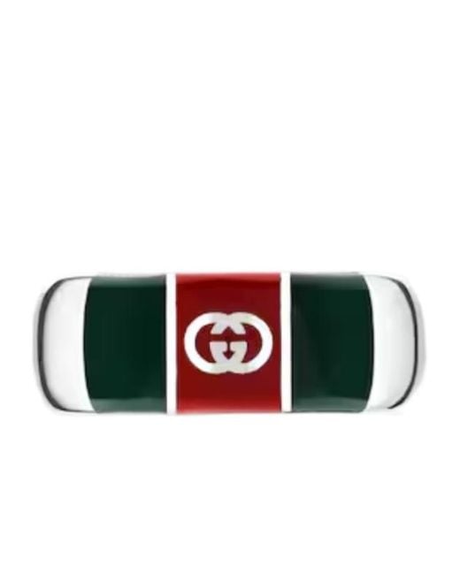Gucci Red Wide Ring With Web Detail