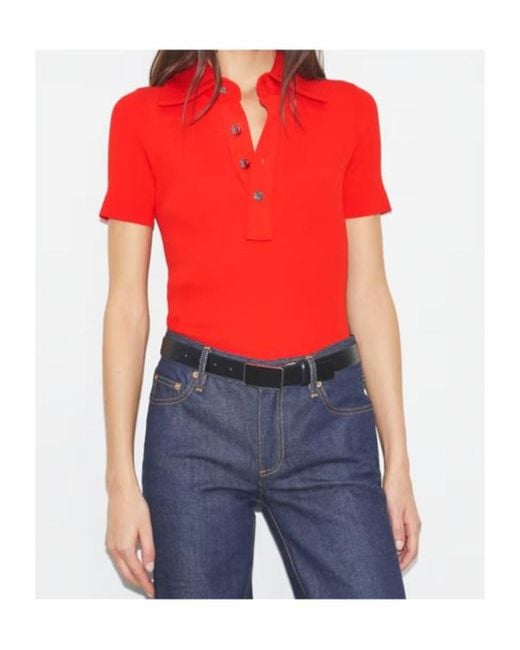 Tory Burch Red Short-Sleeved Ribbed Polo Shirt