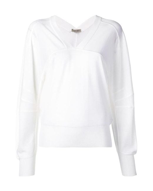 Bottega Veneta White V-Neck Sweater
