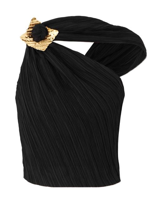 Cult Gaia Black Moira Pleated One-Shoulder Top