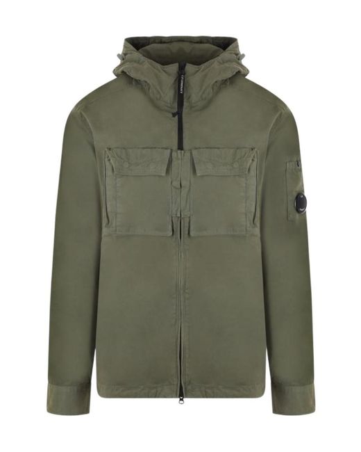 C P Company Green Cargo-Pocket Hooded Jacket for men