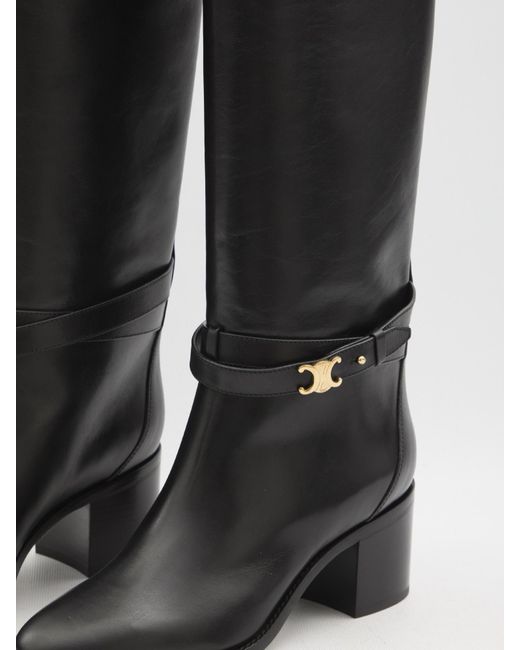 Céline Black Garance Triomphe Strap High Boot