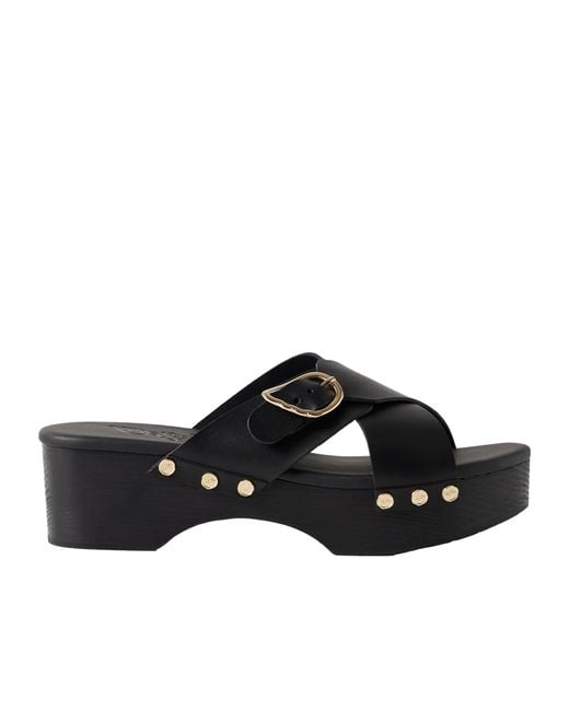Ancient Greek Sandals Black Round-Toe Platform Sandals
