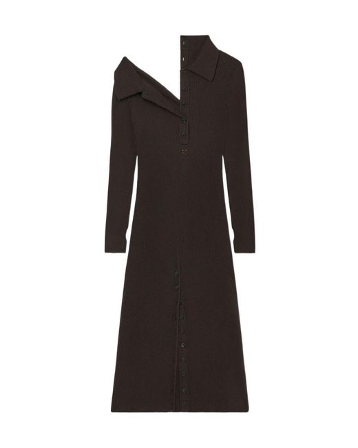 Courreges Black Courrèges Button Detailed Ribbed-Knit Midi Dress