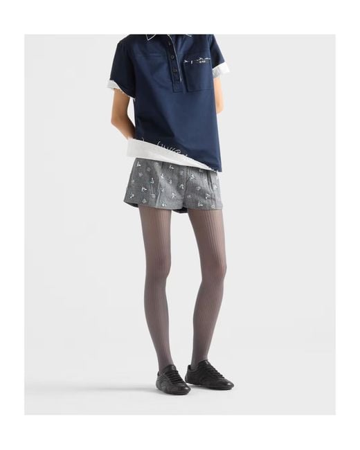 Prada Gray Embroidered Wool Pinstripe Shorts