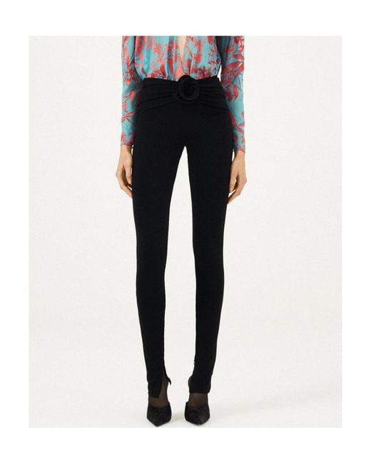 Magda Butrym Black Floral-Appliqué Ruched Leggings