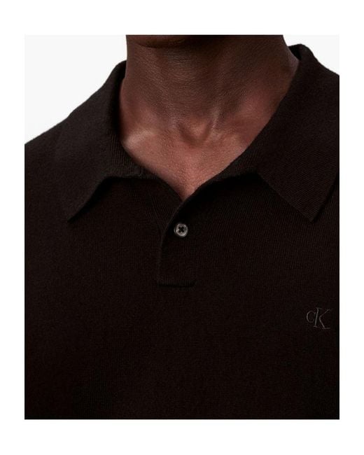 Calvin Klein Black Merino Wool Polo Jumper for men