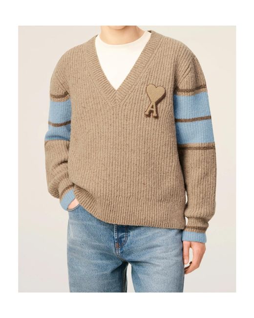 AMI Natural Ami De Coeur Logo Patch College Jumper for men