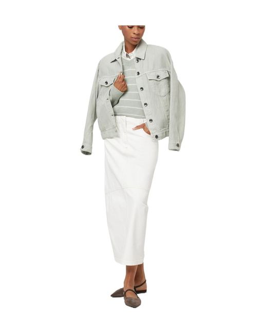 Brunello Cucinelli White High-Waisted Denim Midi Skirt