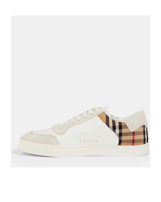 Burberry White Plaid Patchwork Sneakers for men