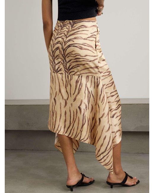 Stella McCartney Natural Asymmetric Ruffled Zebra-Print Silk Midi Skirt