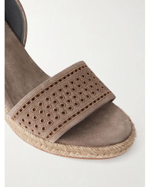 Brunello Cucinelli Natural Suede Espadrille Wedges With Broderie Anglaise