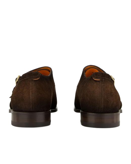 Santoni Brown Almond Toe Buckled Loafers for men