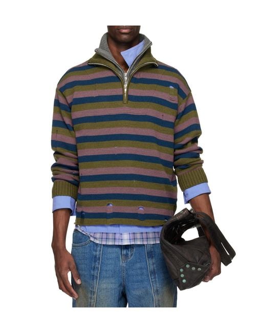 ANDERSSON BELL Black Double Striped Half-Zip Sweater for men
