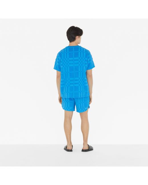 Burberry Blue Logo Patch Checkered Shorts for men