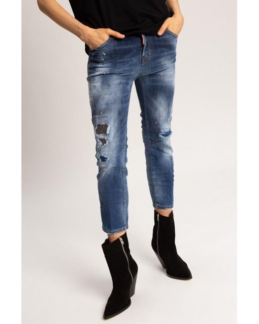 DSquared² Blue Distressed-Effect Cropped Jeans