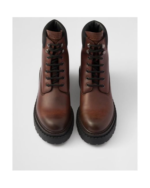 Prada Brown Leather Re-Nylon-Trim Boots