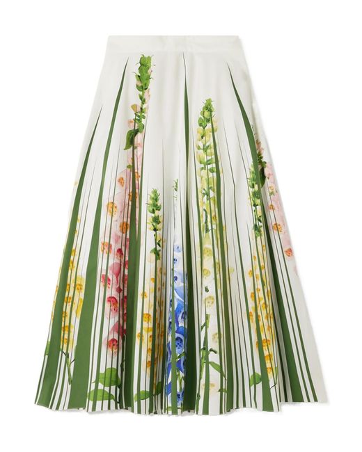 Oscar de la Renta Green Pleated Midi Skirt