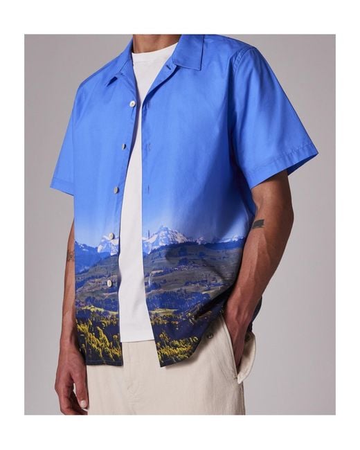 Paul Smith Blue Landscape Print Shirt for men