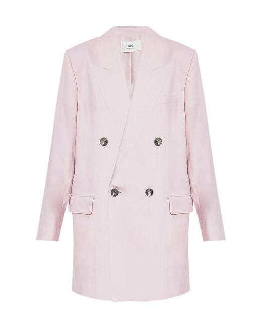AMI Pink Double-Breasted Wool Blazer for men