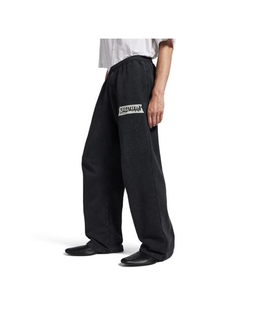 Balenciaga Black Cotton Masking Tape Logo Sweatpants for men
