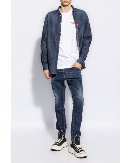 DSquared² Blue Dsquared Logo-Patch Cotton Jeans for men