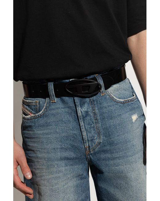 DIESEL Black Oval D Logo B-1Dr Belt for men