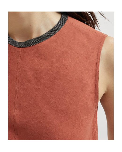 Brunello Cucinelli Red Monili Chain-Detail Midi Dress