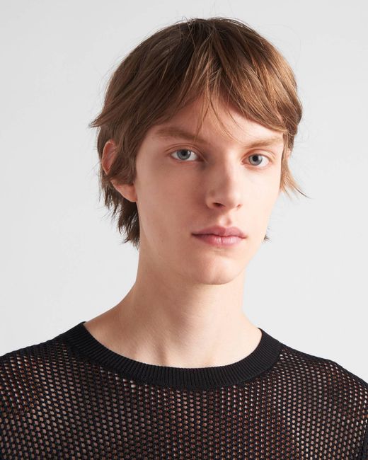 Prada Black Short-Sleeved Open-Knitted Top for men