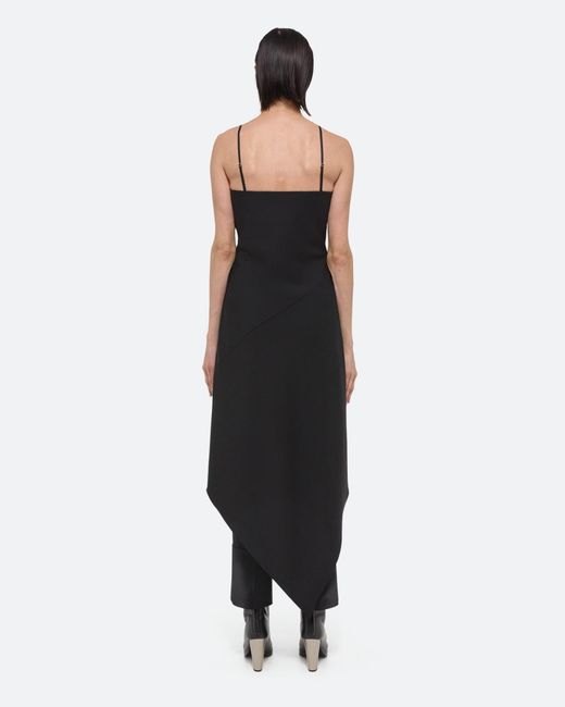 Helmut Lang Black Square Neck Asymmetric Hem Midi Dress