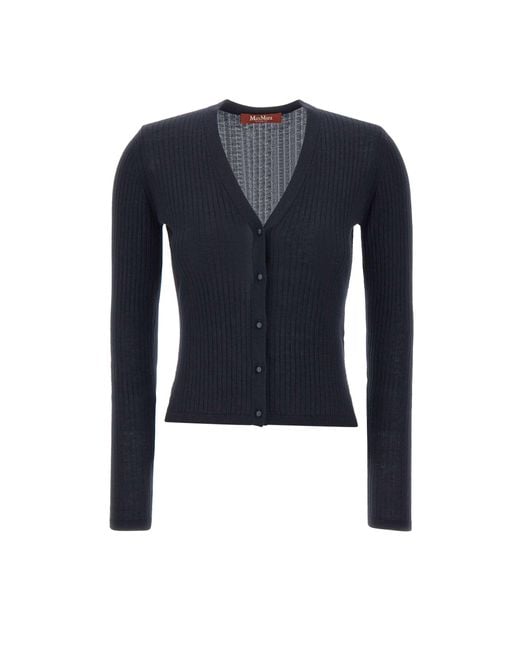 Max Mara Blue Studio Potus Button-Up V-Neck Cardigan