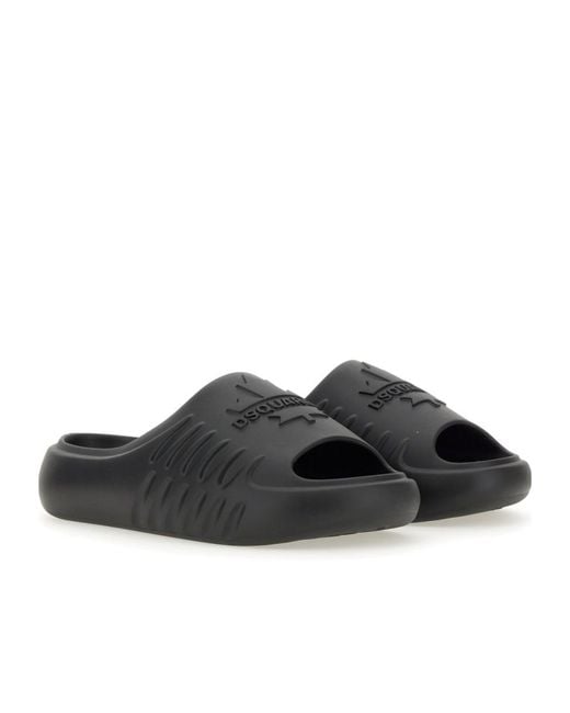 DSquared² Black Logo Embossed Slip-On Slides for men