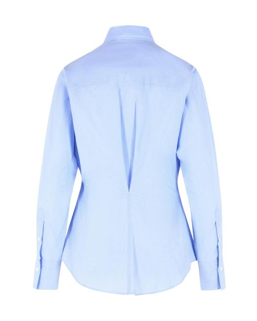 Closed Blue Asymmetric Hem Button-Up Shirt