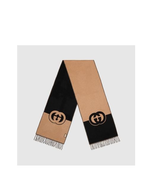Gucci Black Wool With Interlocking G Scarf, Wool for men
