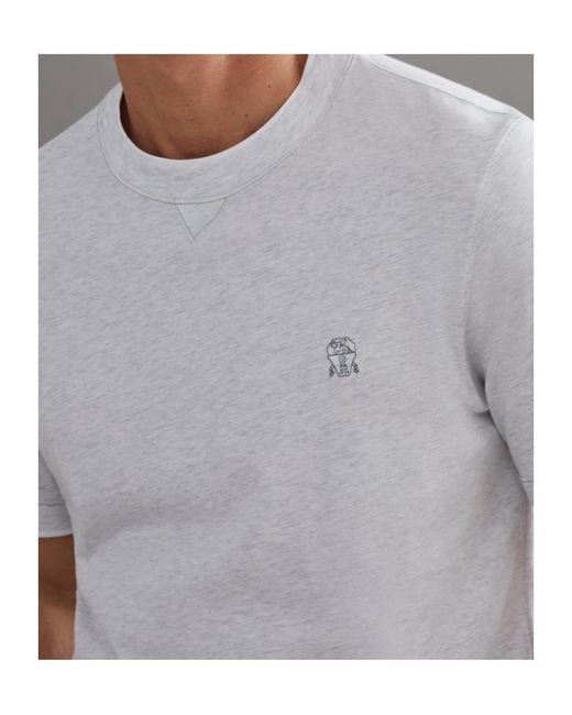 Brunello Cucinelli White Logo Embroidered Layered T-Shirt for men