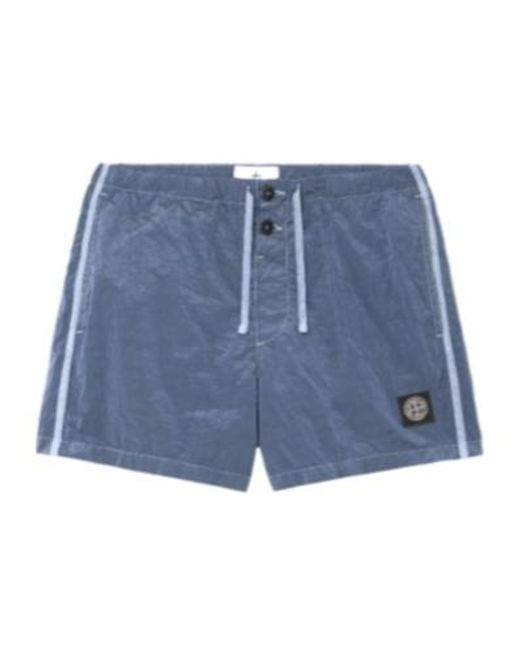 Stone Island Blue Logo Patch Drawstring Shorts for men