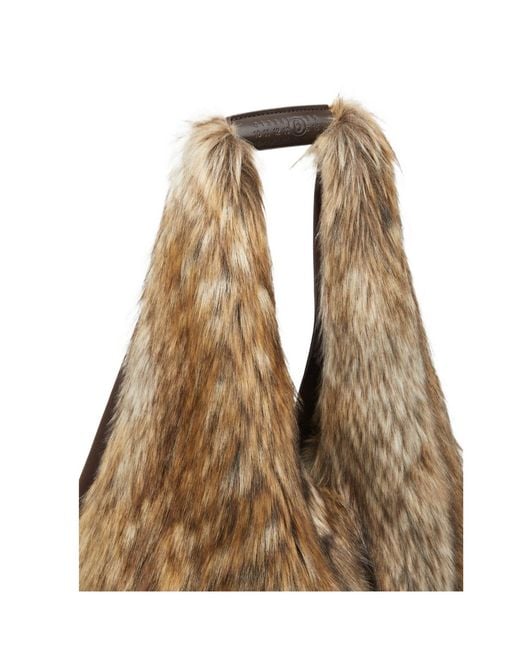 MM6 by Maison Margiela Brown Fur-Effect Classic Japanese Shoulder Bag