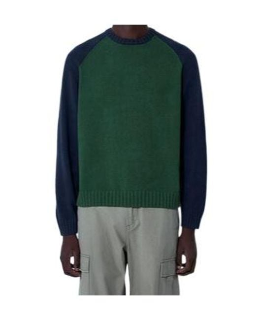 Stussy Green Stüssy Colorblock Raglan-Sleeve Crewneck Jumper for men