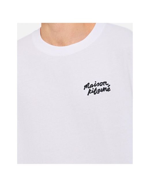 Maison Kitsuné White Maison Kitsuné Logo-Embroidered Crewneck T-Shirt for men