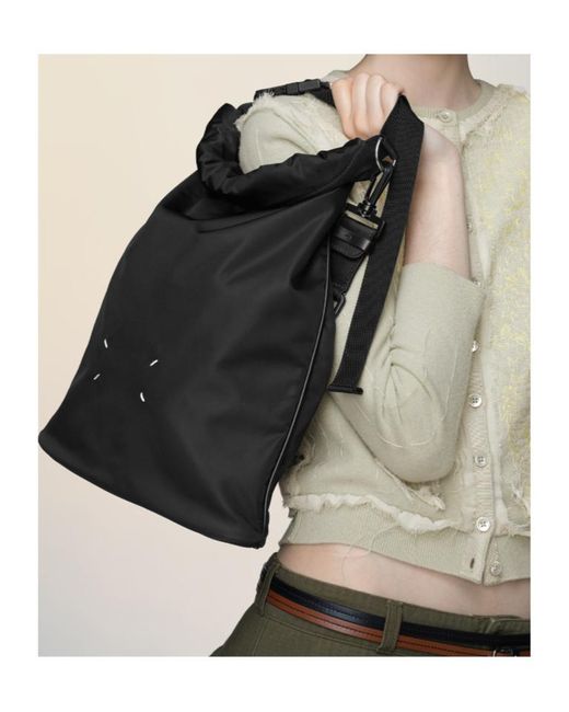 Maison Margiela Black Logo Detailed Roll-Up Backpack for men