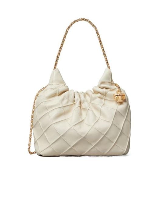 Tory Burch White Mini Fleming Drawstring Hobo Bag