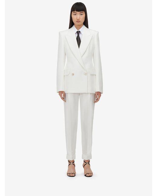 McQueen White Pleated Turn-Up Trousers