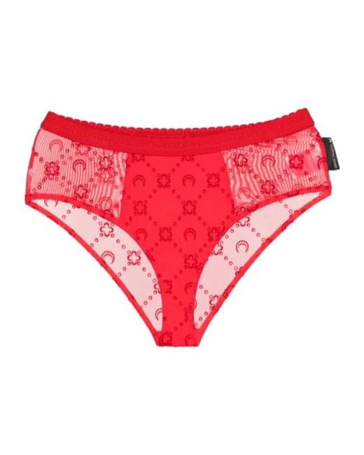 MARINE SERRE Red Moonogram-Flocked Mesh Briefs