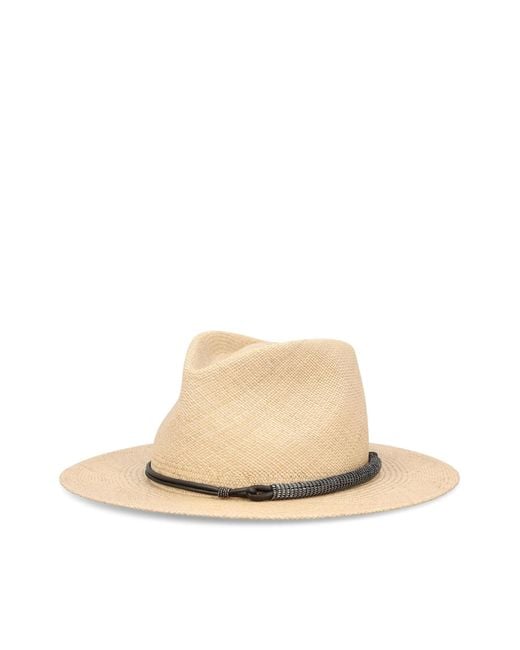 Brunello Cucinelli White Embellished Interwovened Hat